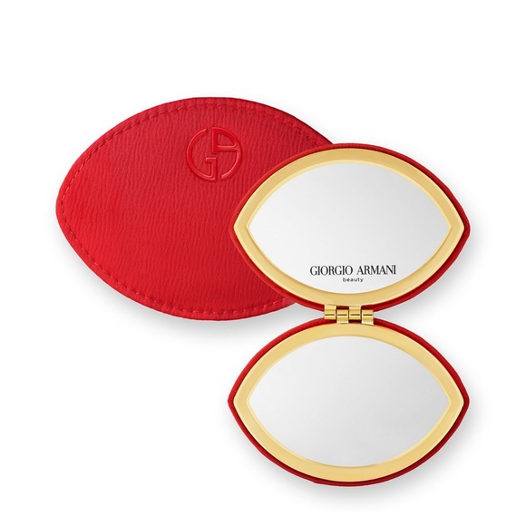 NWOB Giorgio Armani Beauty Red+Gold Makeup Pocket Compact Mirror & Pouch - Picture 5 of 5